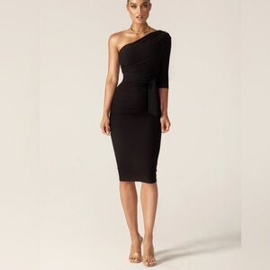 Alieva Black Bodycon Dolly Ruched One Shoulder Dress